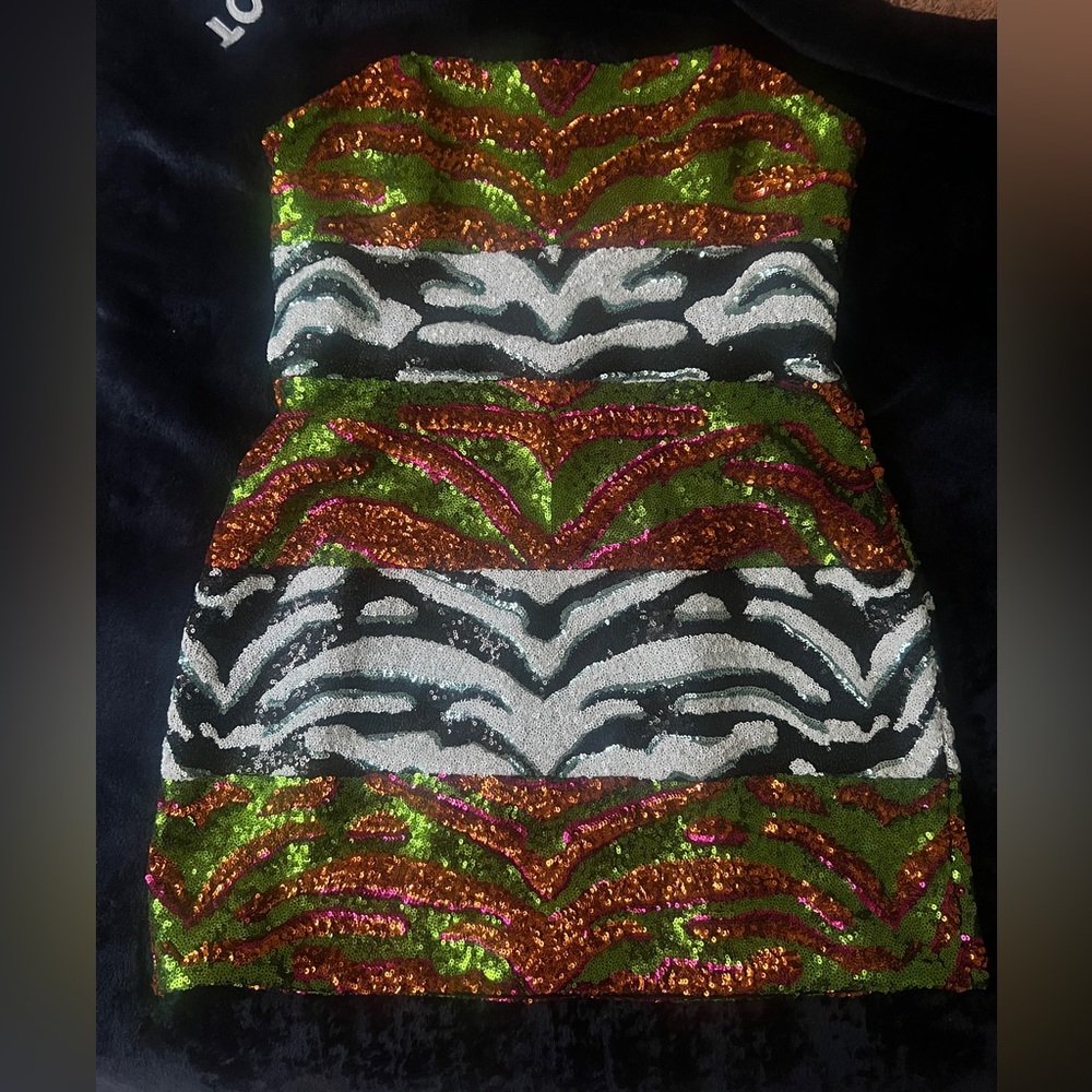 Halpern Contoured Colorblock Sequin Mini Dress (Z… - image 8